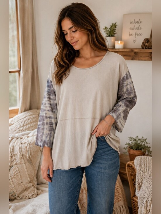 Free People Tops - 🤍 Free People We The Free Tie-Dye Sleeve Tee – Boho Oversized Top Size S